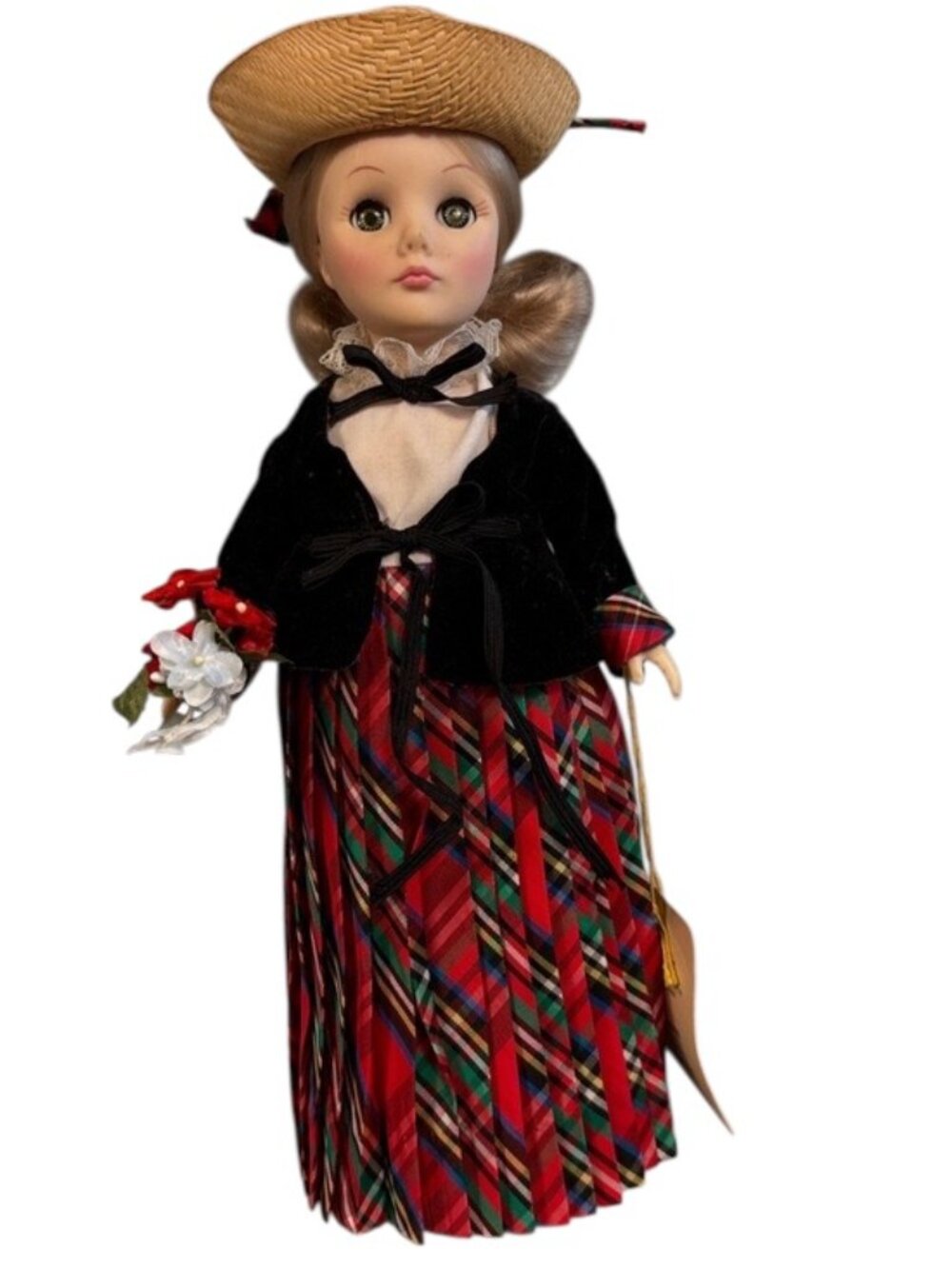 Effanbee Grandes Dames Robyn 11” Doll w/ Tag Stand Plaid Dress Vintage